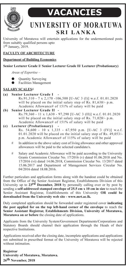 Senior Lecturer, Lecturer - University of Moratuwa